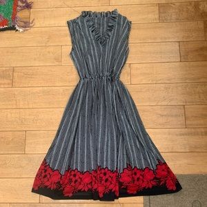 Vintage 1970s Semi Sheer Striped Floral Dress M